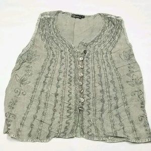 Papa Embroidered Women's Vest Sz M Button Up